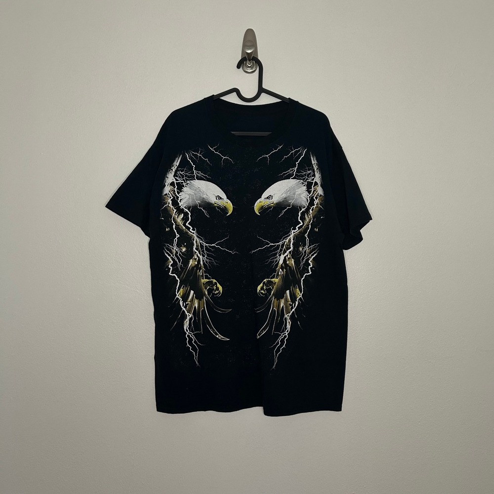 Vintage Twin Eagles Lightning Graphic T-Shirt Black Sz L No Size Tag Sz L